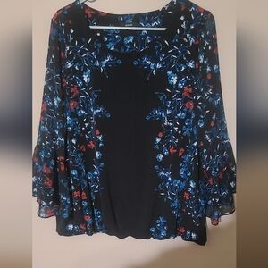 Alfani Black and Blue Floral Blouse
